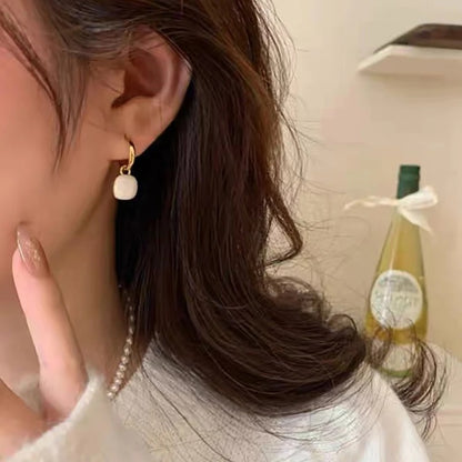 French Vintage Enamel Square Pendant Earrings for Women Elegant Jewelry