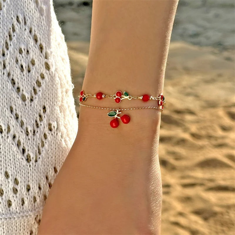 Cherry Crystal Necklace & Bracelet Set Women’s Jewelry