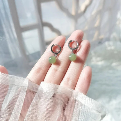 925 Silver Hetian Jade Earrings Women’s Green Jewelry