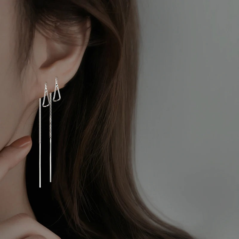 Silver Needle Star Line Earring for Women Tassel Drop Earring Long Chain Beads Piercing Earring Asymmetry Ear Jewelry