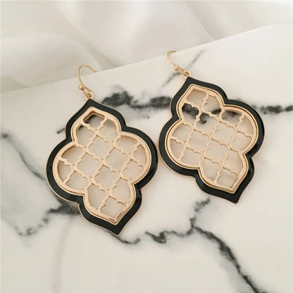 Hollow Geometric Drop Earrings Gold Korea Design Women