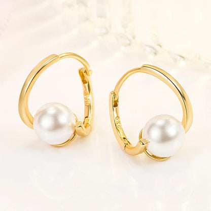 Women's New 925 Sterling Silver Pearl Jewelry Fashion Spiral Hoop Earrings XY0175