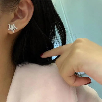 Trend Silver Star Stud Earrings Exquisite Crystal Jewelry for Women