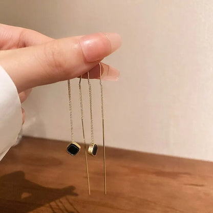 Simple Square Drop Earring For Women Korean Fashion Gold-color Line Long Tassel Dangle Earrings Party Jewelry Gift