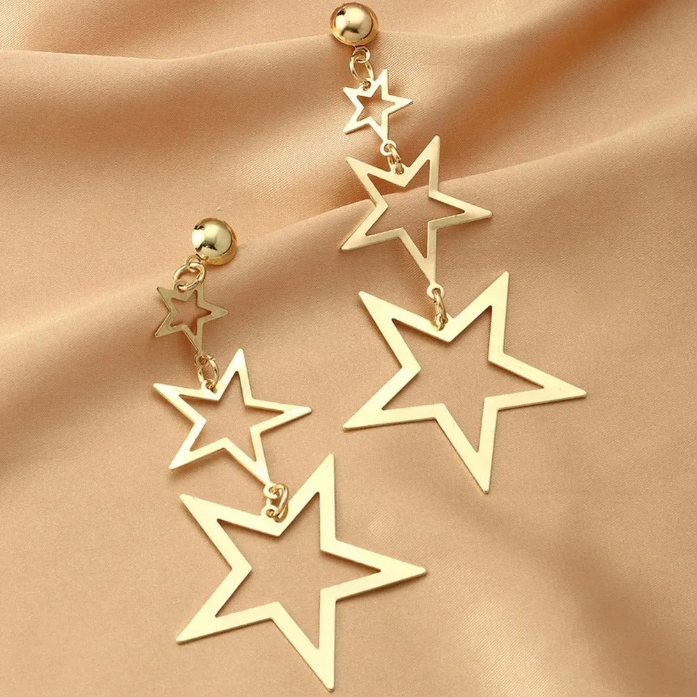 Star Metal Long Drop Earrings Women K-pop Sweet Jewelry