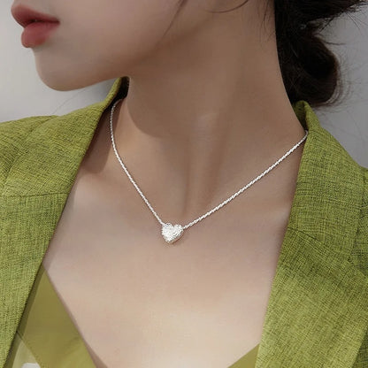 Women's Silver Heart Necklace Hammer Pattern Love Pendant Gift Jewelry