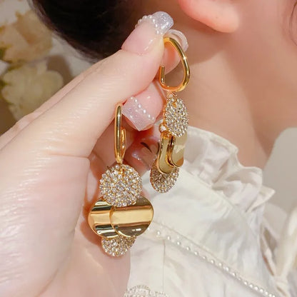 Stainless Steel Round Dangle Earrings Women Crystal Jewelry