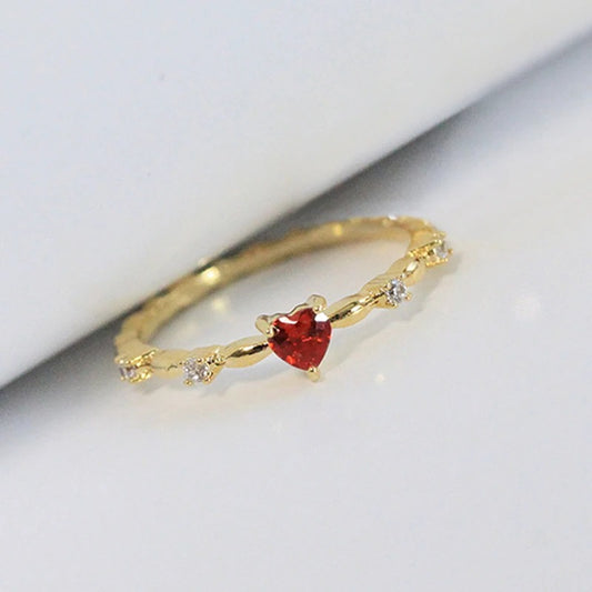 Huitan Red Heart Cubic Zirconia Ring  Luxury Gold Color Women’s Wedding Jewelry Gift 2025