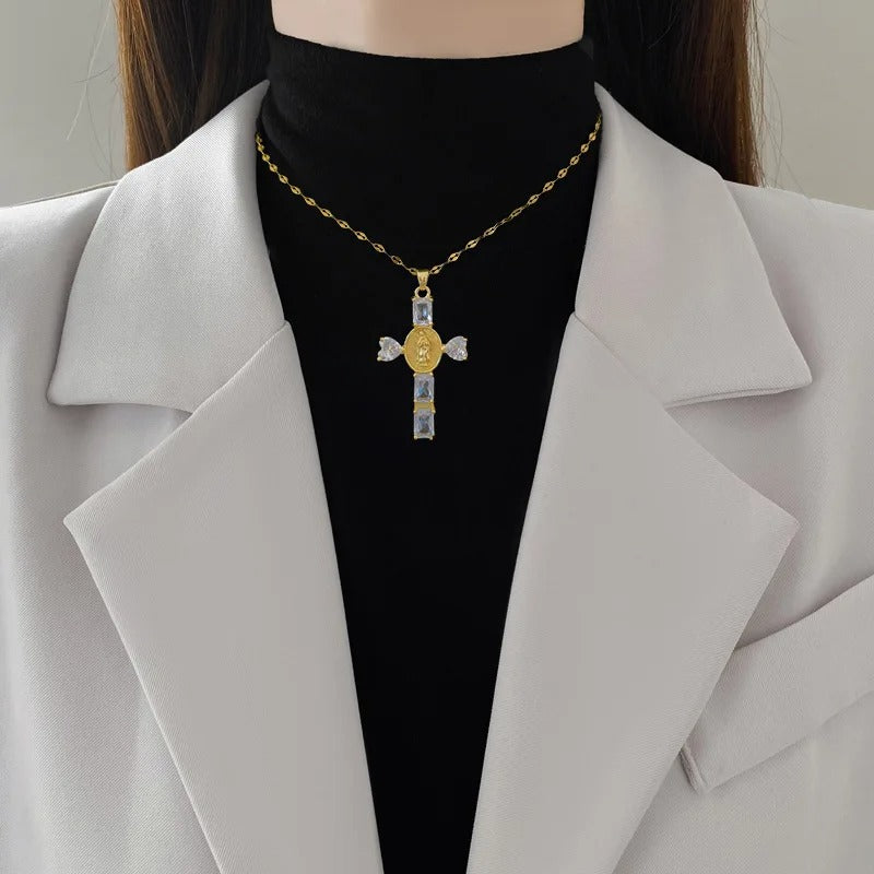 Classic Personalized Love Virgin Mary Micro-paved White Jewelry Necklace Gorgeous Stainless Steel