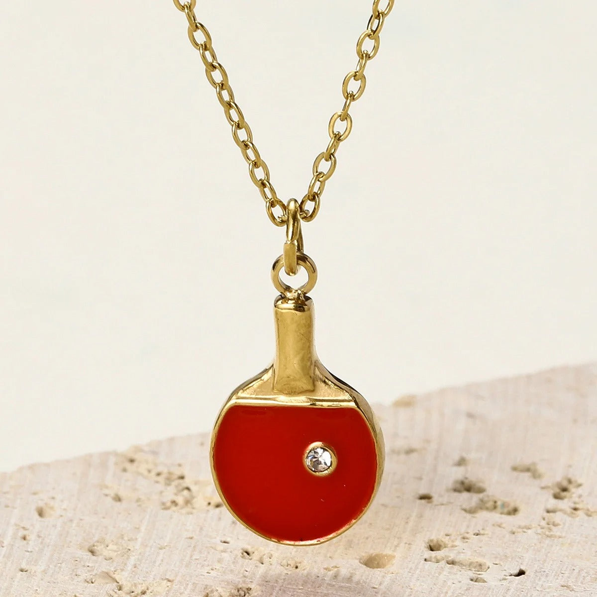 Stainless Steel Enamel Table Tennis Racket Charm Necklace 14K Gold Plated Pendant Choker Jewelry For Women Party Daily Wear