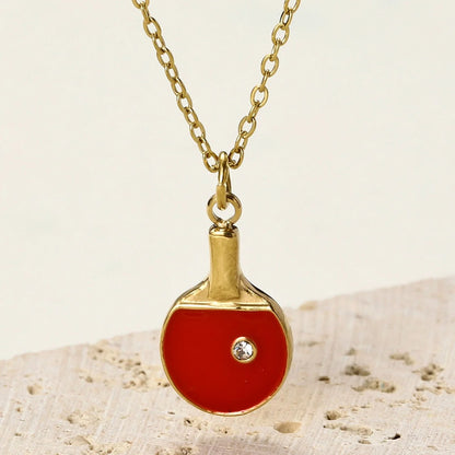 Stainless Steel Enamel Table Tennis Racket Charm Necklace 14K Gold Plated Pendant Choker Jewelry For Women Party Daily Wear