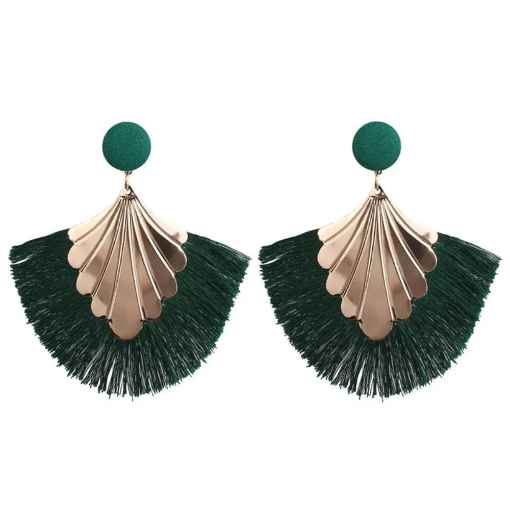 Exaggerated Fan Shaped Tassel Earrings Women Boho Fashion