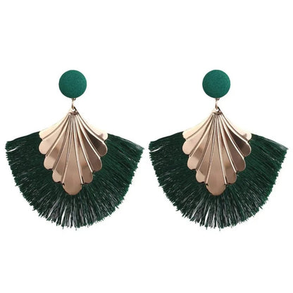 Exaggerated Fan Shaped Tassel Earrings Women Boho Fashion
