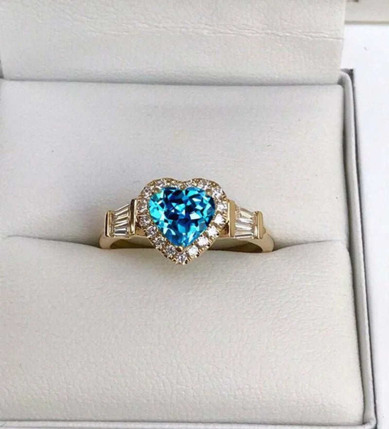 Gold Color Heart Ring White Zircon Bride Engagement Jewelry