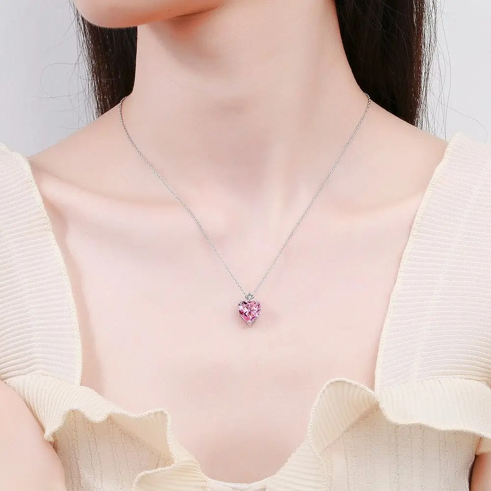 Luxury Heart Pink Zircon Necklace Women’s Sterling Silver Chain