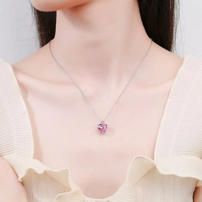 Luxury Heart Pink Zircon Necklace Women’s Sterling Silver Chain