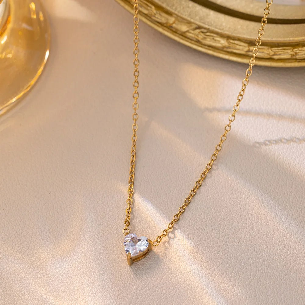 Punk Small CZ Zircon Heart Pendant Female Gold Color Stainless Steel Clavicle Choker Chain Necklace for Women Jewelry Gift 2025