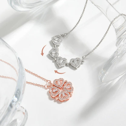Luxury Four Leaf Clover Pendant Necklace Stainless Steel Crystal Gold Color Heart Jewelry for Women Gift
