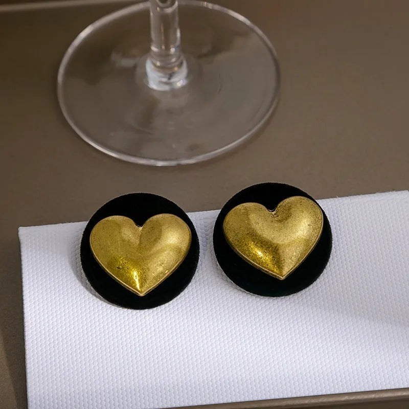 Women Vintage Gold Heart Statement Earrings Big Black Ethnic Jewelry