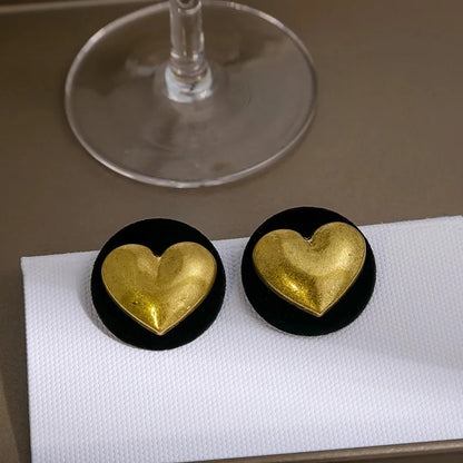 Women Vintage Gold Heart Statement Earrings Big Black Ethnic Jewelry