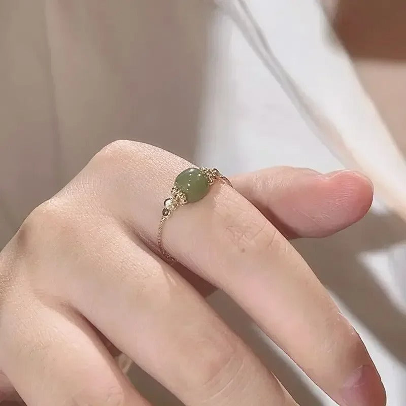 2025 New Vintage Fashion Adjustable Rings for Women Can Turn To Relieve Anxiety Jade Ring Gold Color Party Creative Jewelry