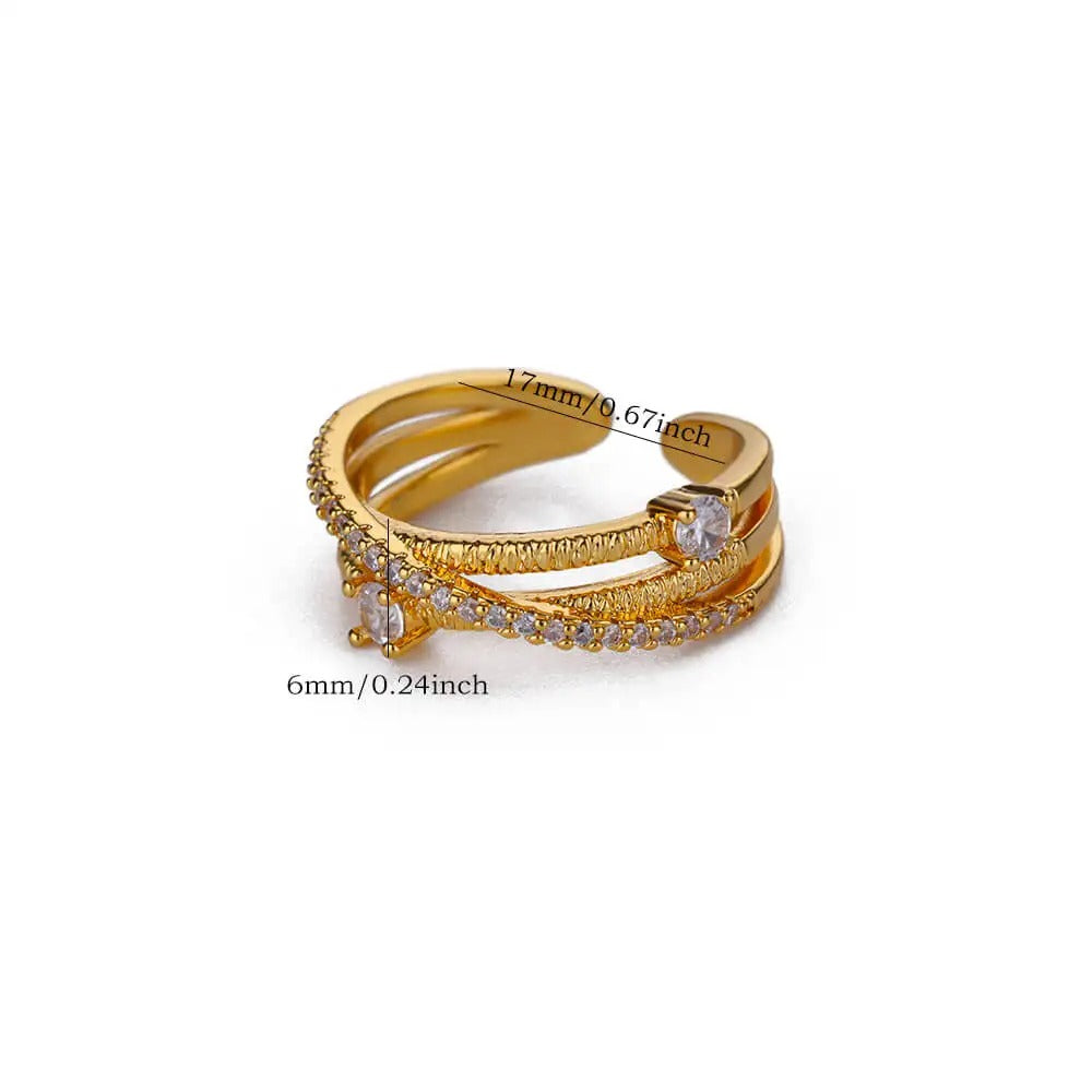 Gold Cross Zircon Open Ring Stainless Steel Minimalist Adjustable Jewelry for Women.