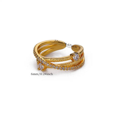 Gold Cross Zircon Open Ring Stainless Steel Minimalist Adjustable Jewelry for Women.