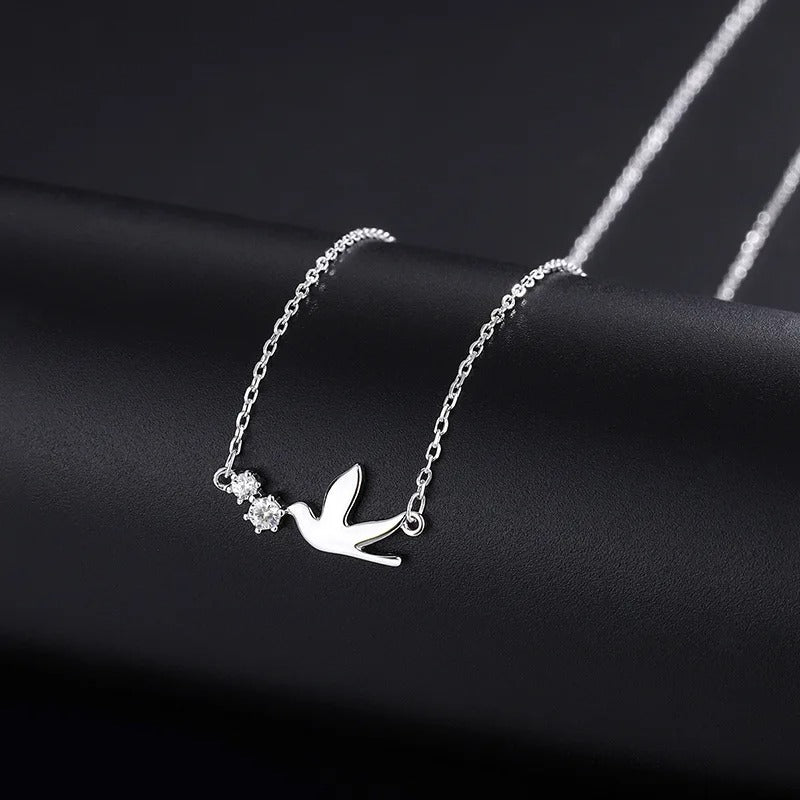 Korean Silver White Dove Zircon Clavicle Necklace