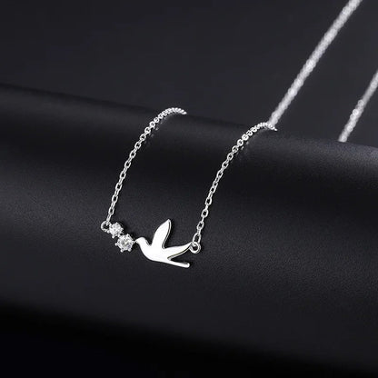 Korean Silver White Dove Zircon Clavicle Necklace