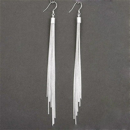 Elegant Jewelry Fashion Women Noble Tassels Silver Plated Long White Hook Dangle Chain Earrings