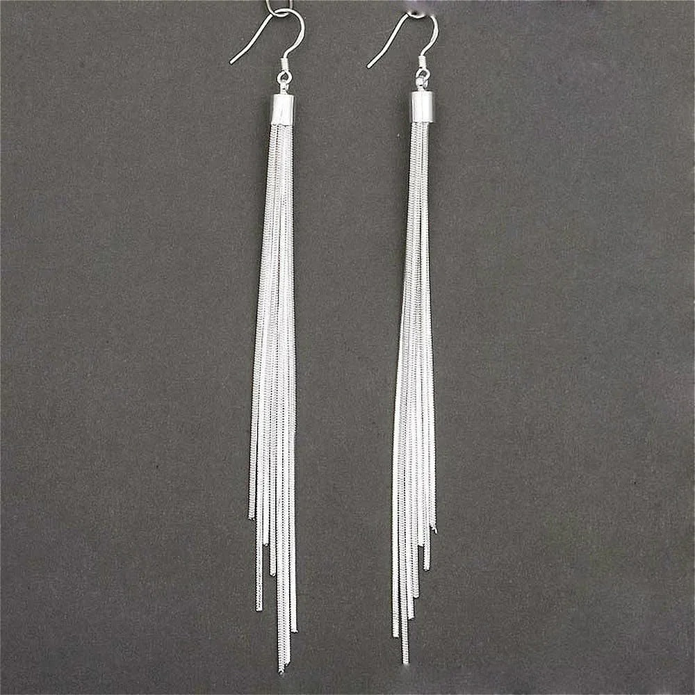 Elegant Jewelry Fashion Women Noble Tassels Silver Plated Long White Hook Dangle Chain Earrings