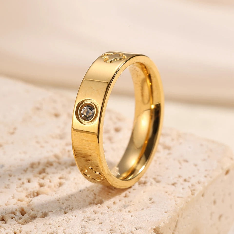 Classic Zircon Stainless Steel Ring for Women Gold & Silver Engagement Jewelry