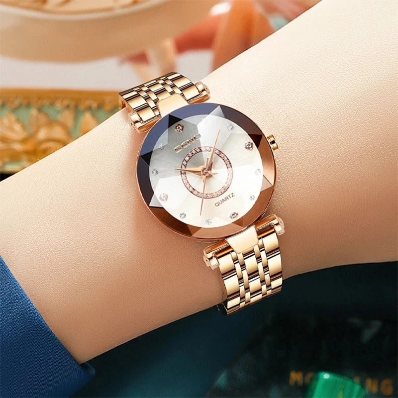 Ocean Star Women Crystal Watch 2025 Top Brand Luxury Rose Gold Women Bracelet Watch For Ladies Wrist Watch