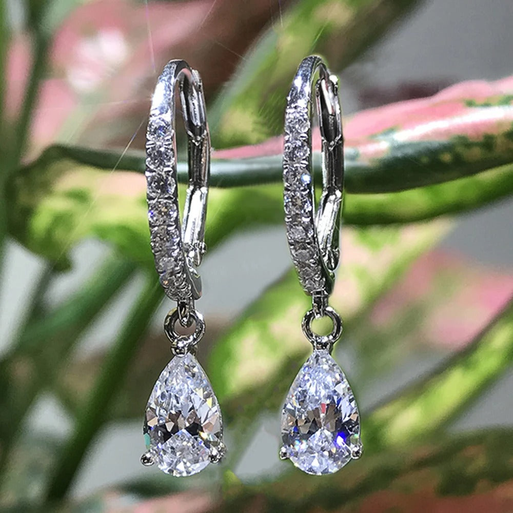 High-Quality Pear CZ Drop Earrings Love Fashion Jewelry Gift