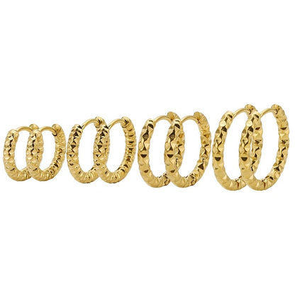 Round Embossed Hoop Earrings Stainless Steel Women’s Jewelry