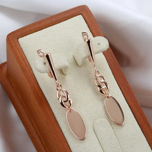 Fashion Glossy Dangle Earrings 585 Rose Gold Simple Geometry Earrings For Women High Quality Daily Fine Jewelry
