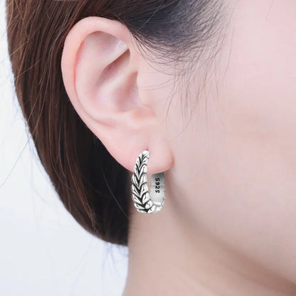 Real Sterling Silver Hoop Earrings Women Engagement Party Jewelry Gift