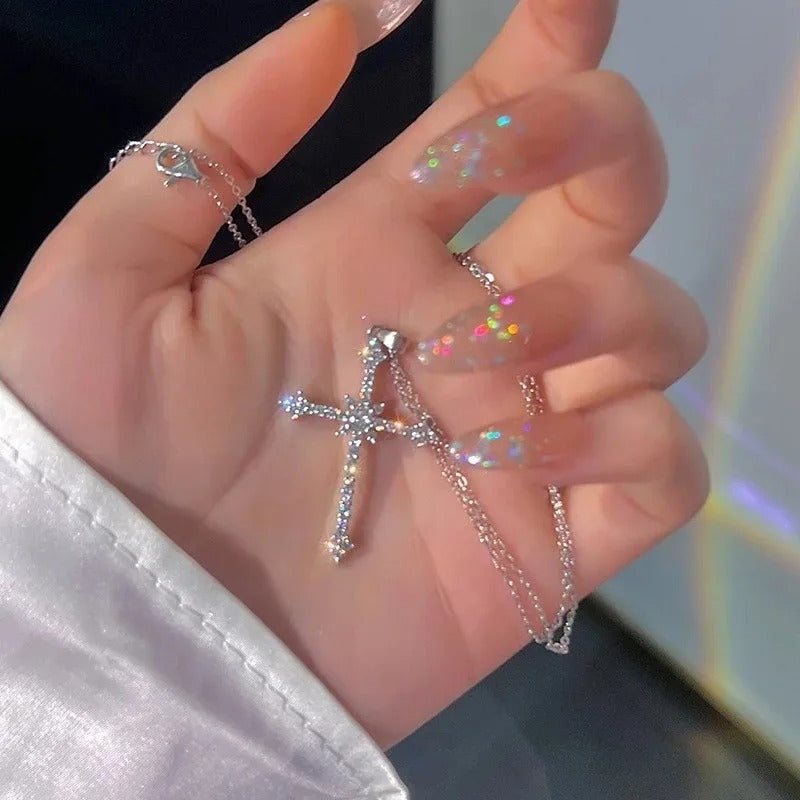2025 Y2K Pearl Cross Pendant Necklace Hip Hop Retro Women Religious Zircon Chain Necklaces Girls Punk Party Trendy Jewelry Gifts