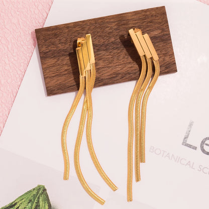 Three Layer Geometric Tassel Earrings 18K Gold Plated Women