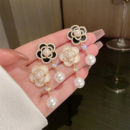 Mini Beads Flower Drop Earrings Women Pearl Dangle Jewelry