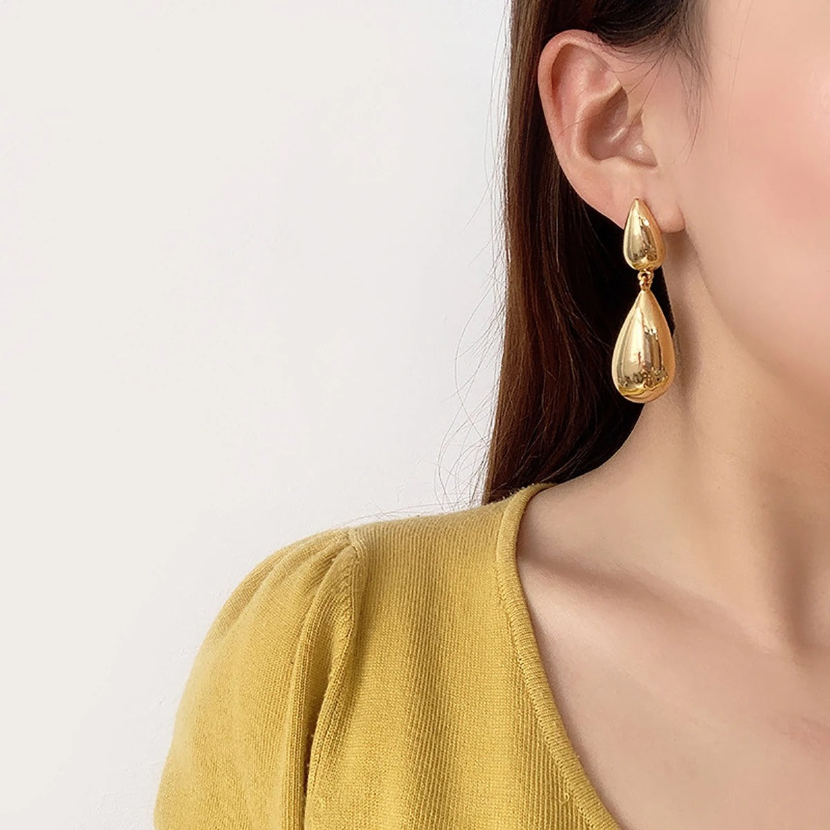 Geometric Water Drop Earrings Gold Silver Long Dangle Jewelry