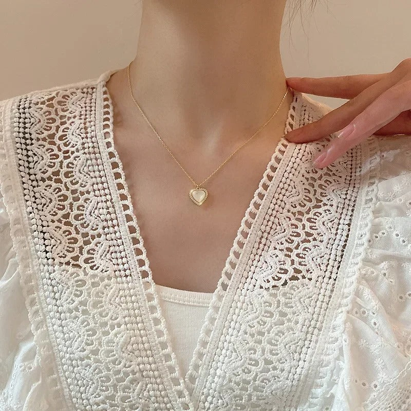Trendy Heart Shaped Pendant Necklace Opal Chain Shiny Women Temperament Jewelry Choker Necklace Wedding Jewelry Gifts