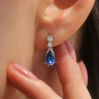 Blue Cubic Zirconia Waterdrop Dangle Earrings Elegant Jewelry for Women