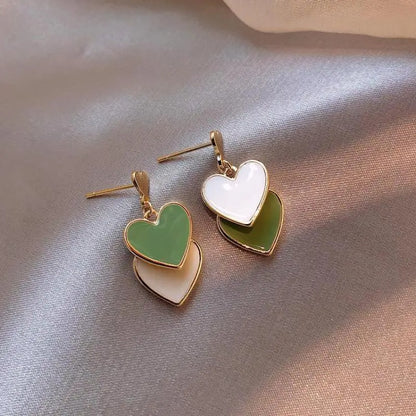 925 Silver Green Peach Heart Drop Earrings Korean Fashion Jewelry