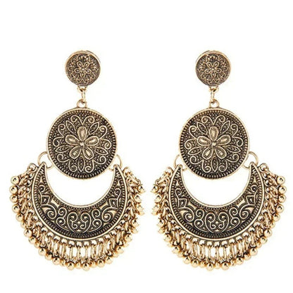 Delysia King Bohemia Women Geometric Alloy Tassels Earring Ethnic Crescent Carving Beads Dangler