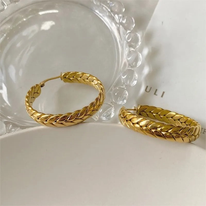 Stainless Steel Wheat Hoop Earrings Geometric Women Festival Gift