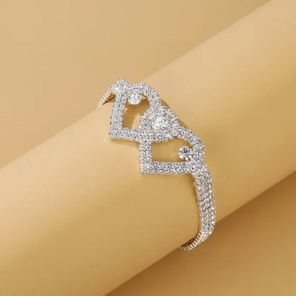 Bling Double Heart Anklet Crystal Cubic Zirconia Chain Women Jewelry