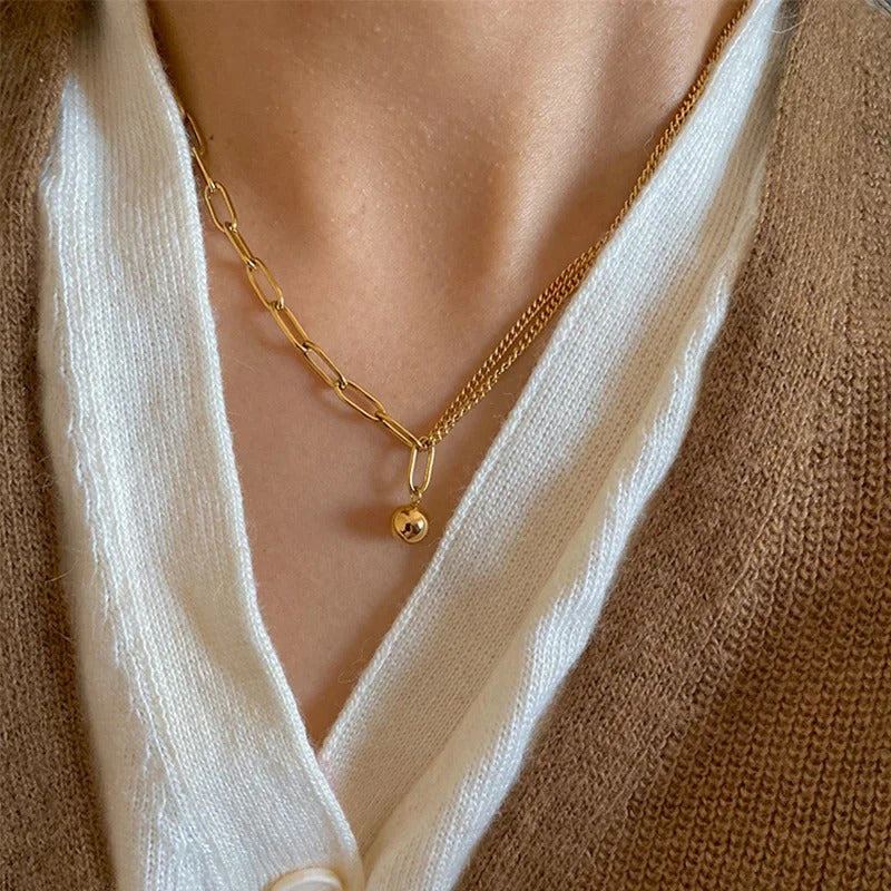 Stainless Steel Bead Necklace Women’s Titanium Chain Jewelry