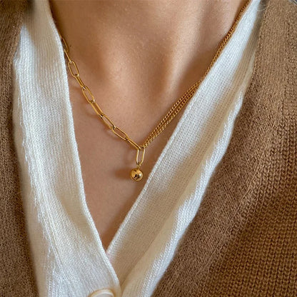 Stainless Steel Bead Necklace Women’s Titanium Chain Jewelry