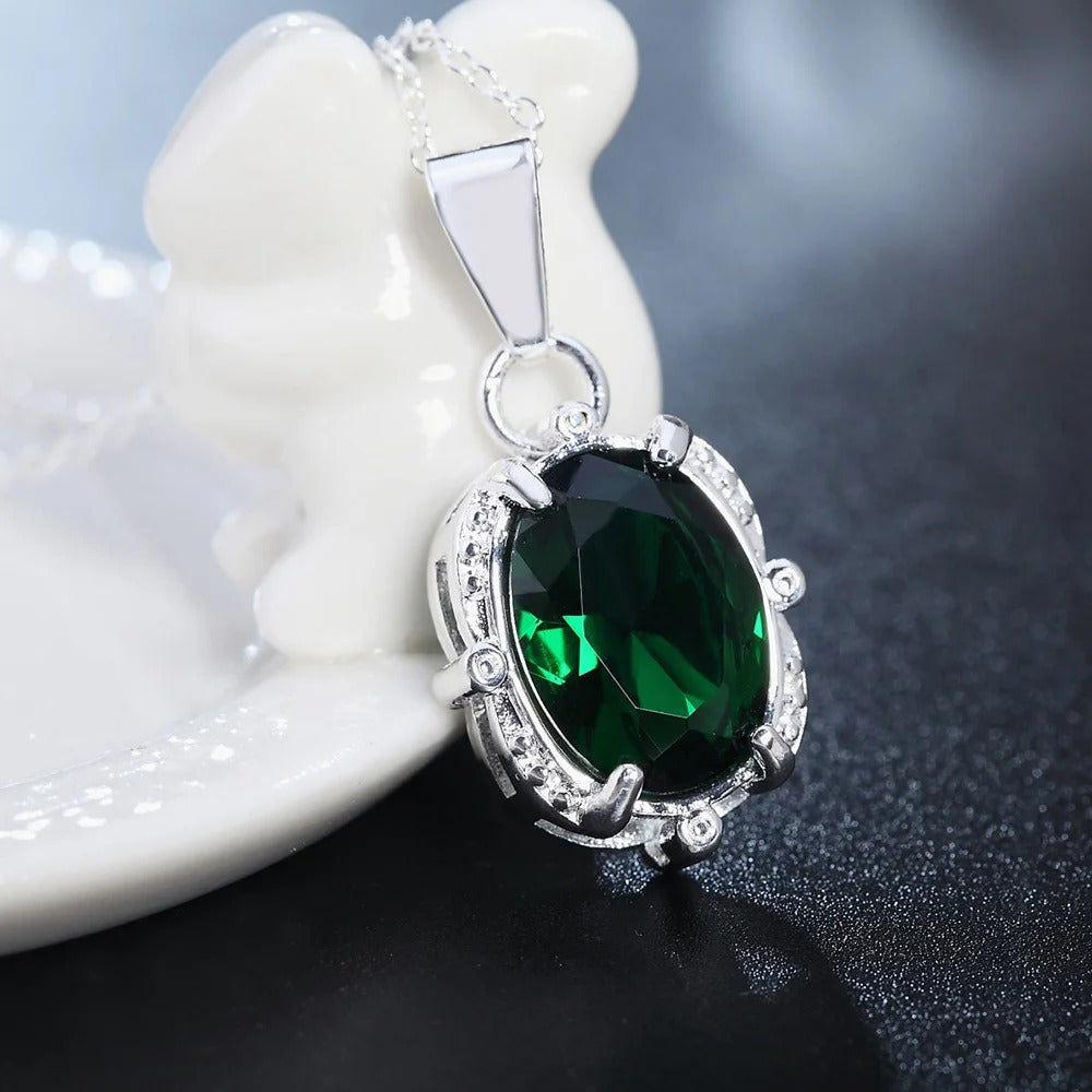 925 Sterling Silver Green Zircon Pendants Necklaces For Women Ladies Luxury Jewelry Accessories Gifts Jewelry